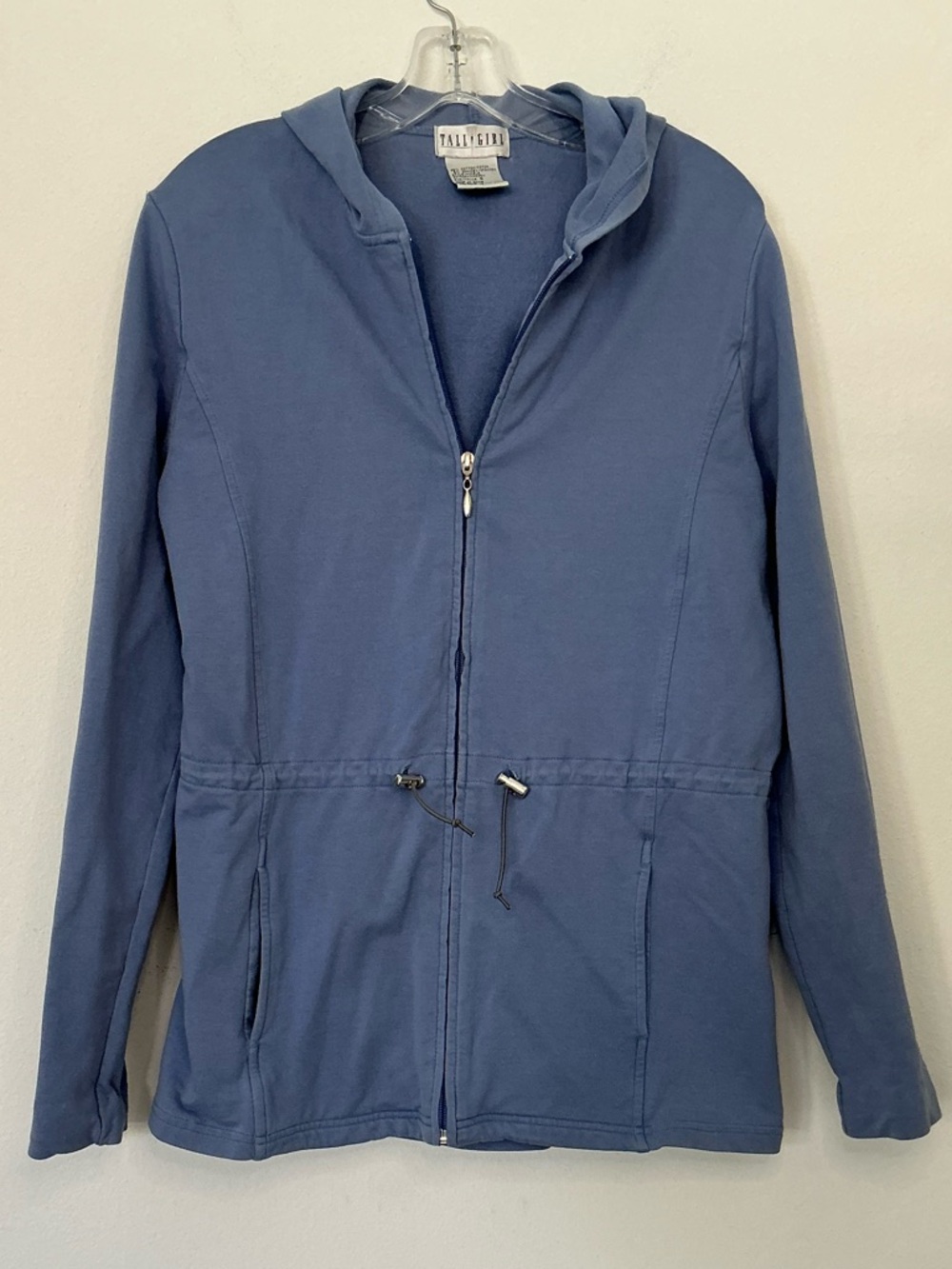 Tall Girl Blue Zip Up Hoodie Jacket Small Lightweight Cinch Waist